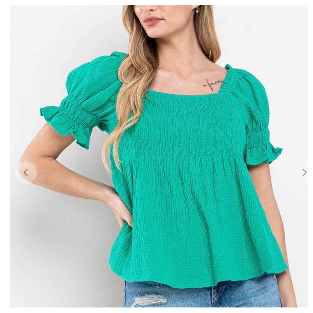 16 Boho  Short puff sleeve square neck top - Picture 2 of 4